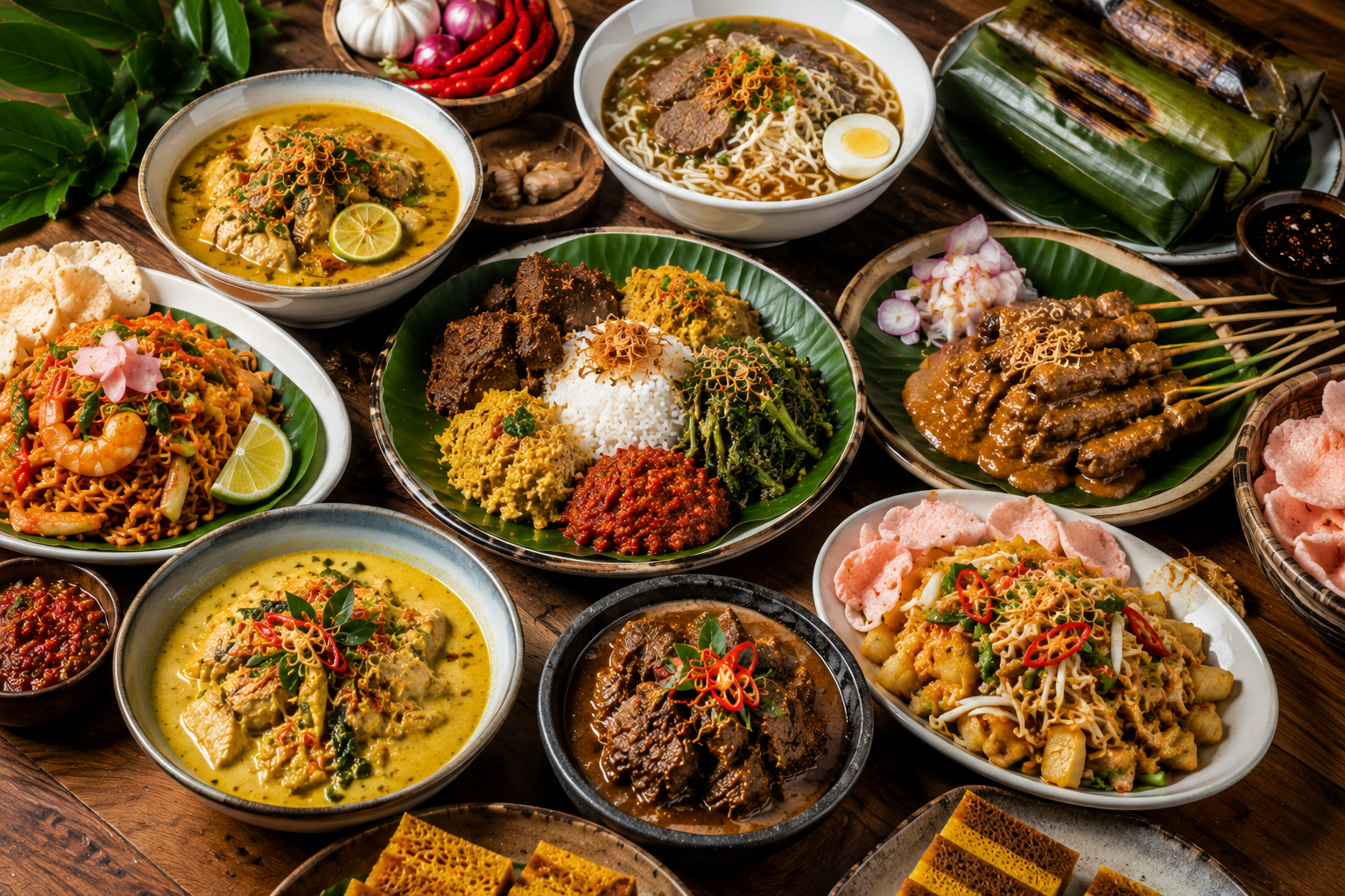 Best Food in Sumatra featuring authentic traditional Sumatran cuisine including Beef Rendang, Sate Padang, Soto Medan, Mie Aceh, Gulai Ikan, Ayam Pop, Gulai Tunjang, Bika Ambon, Lemang, and other famous Indonesian local specialties.